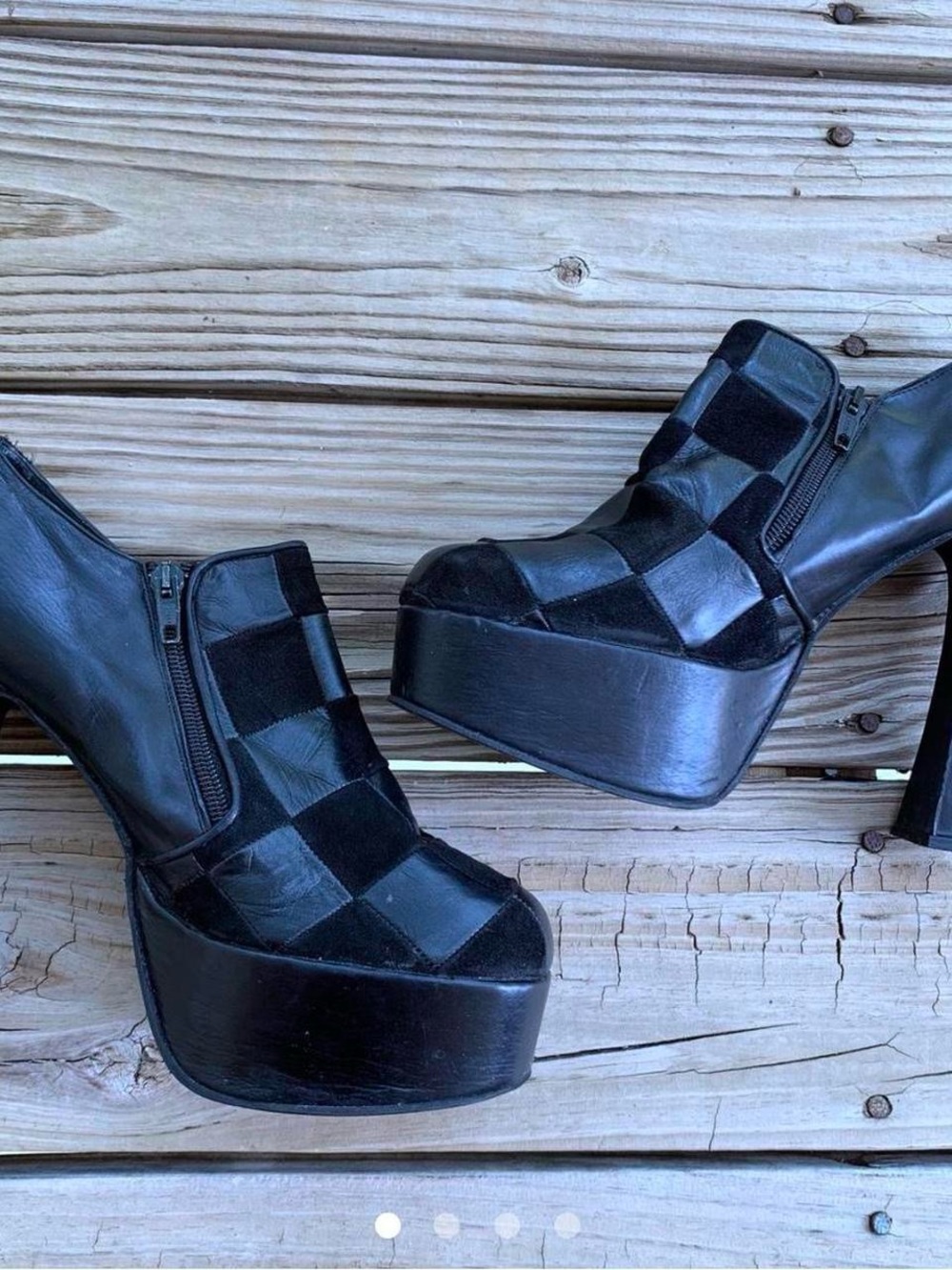 Black Platform Check-Pattern Ankle Boots - Brand: